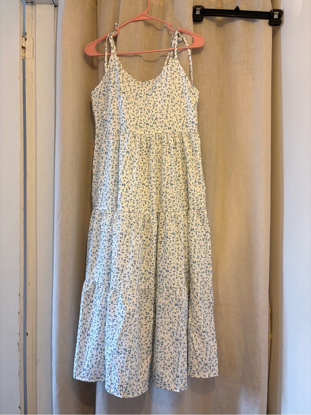 Blue Floral Tiered Sundress - Lightweight Tie-Strap Dress